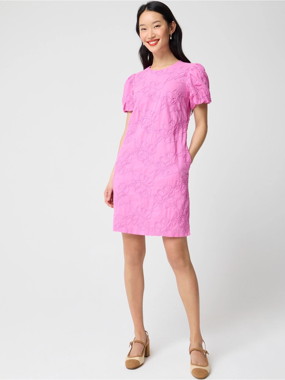 J.Crew Factory Embroidered Puff-Sleeve Mini Dress